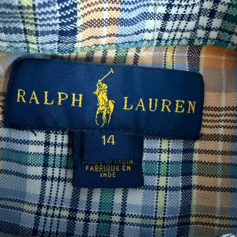 Ralph Lauren Boys Plaid Button Down‎ Shirt Long Sleeve Cotton Blend Size 14